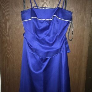 Two piece, blue, prom dress.